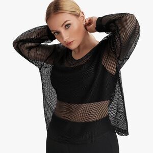 Long Sleeve Sweatshirts Fishnet Mesh See Through Workout Tops Hoodies NWOT